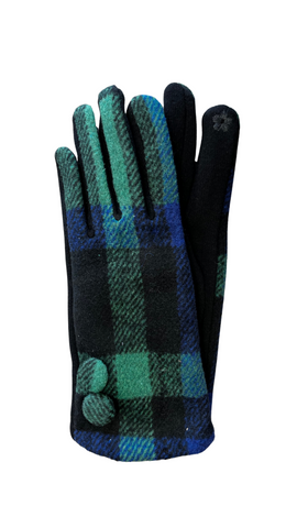 Blue Plaid Two Button Detail Gloves. Style ELWMILA23-BLU