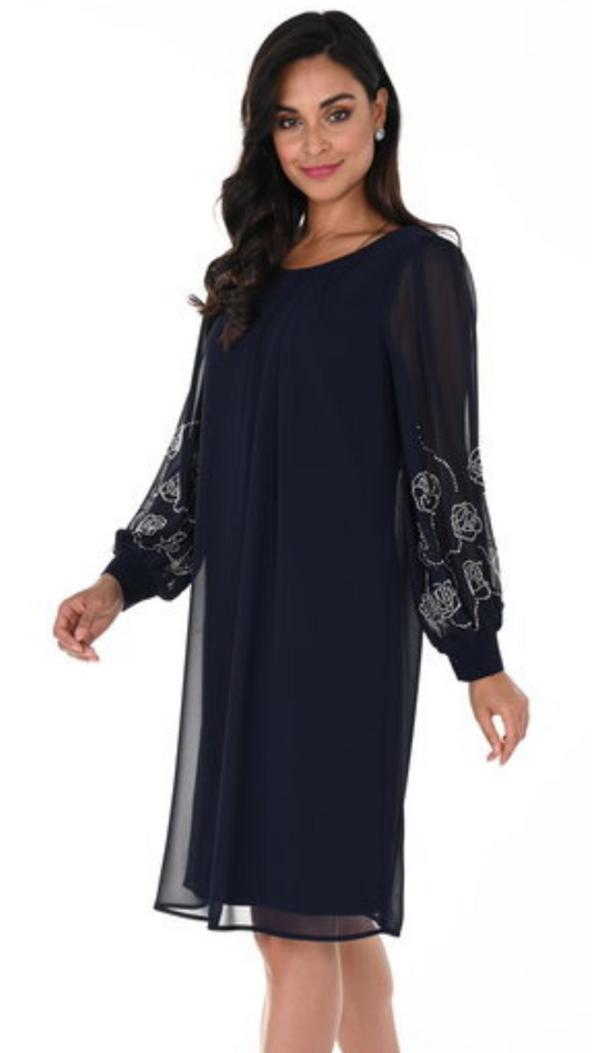 Sheer Beaded Sleeve Dress. Style FL248008