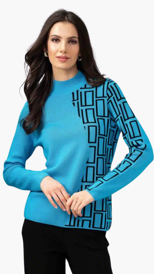 Mock Neck Geo Print Sweater. Style ALSA44028