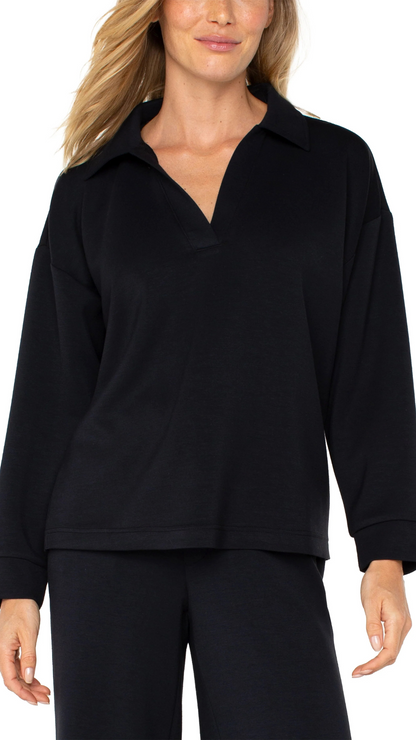V-Neck Collared Soft Knit Top. Style LVLM8H49C9
