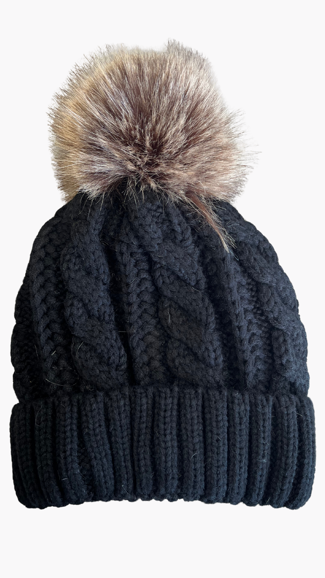 Black Cable Knit Toque with Fleece Lining. Style ELWKAYLA8-BLK