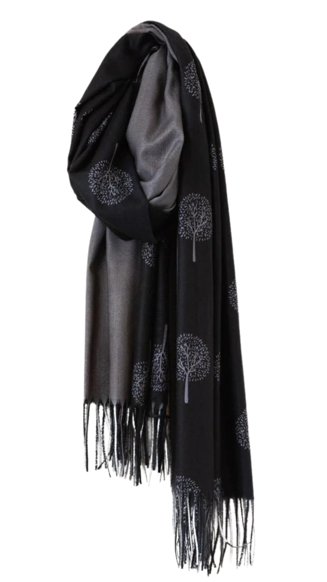 Black Tree Print Silky Scarf. Style CARA6166-BLK