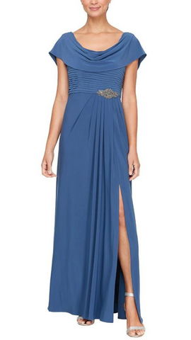 A-Line Matte Jersey Pleated Bodice Dress. Style ALE81351491