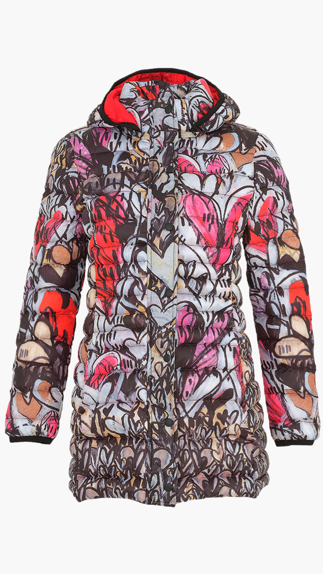 "Watermelon Heart" Artist Print Mid Length Puffer Outerwear. Style DOLC74850