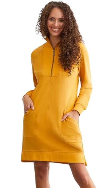 Sustainable French Terry Dress in Black or Marigold. Style TR1548O-4614