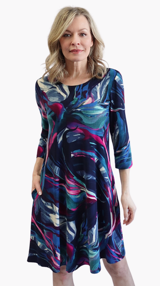 Aura Print A-Line Dress. Style SW107206