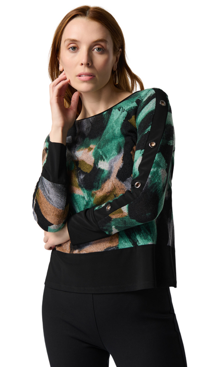 Abstract Print Grommet Sleeve Top. Style JR234185