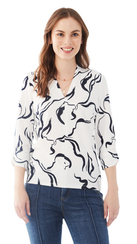 Ruched Sleeve Abstract Print Top . Style FD3316964