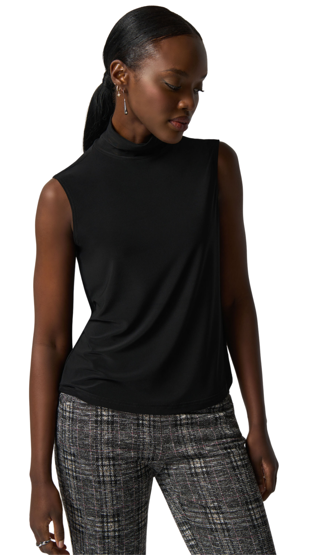 Mock Neck Sleeveless Top in Black or Vanilla. Style JR233298