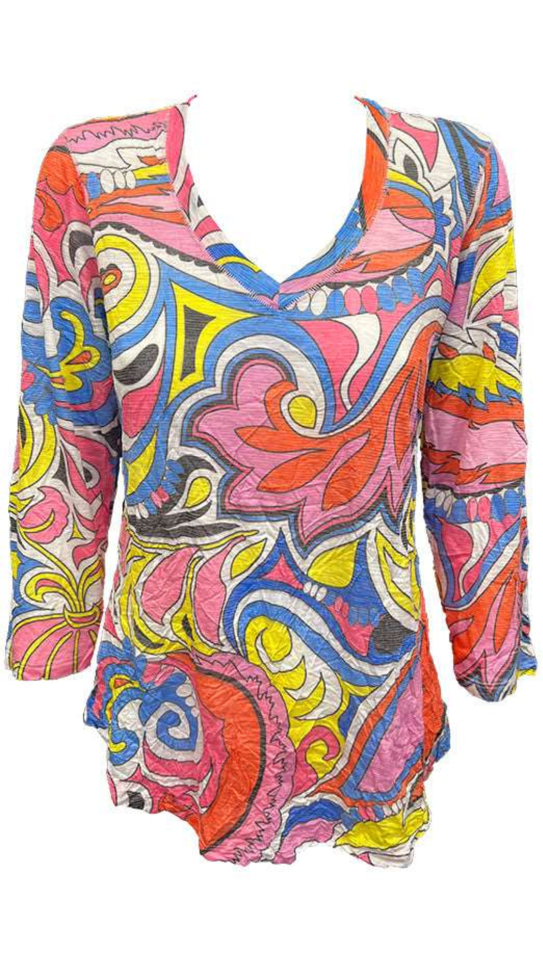 Crushed 3/4 Sleeve Pucci V-Neck. Style DC9012TVC