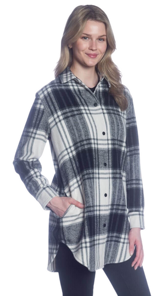Long Plaid Snap Shacket in Multiple Colours. Style COTLJ-100F