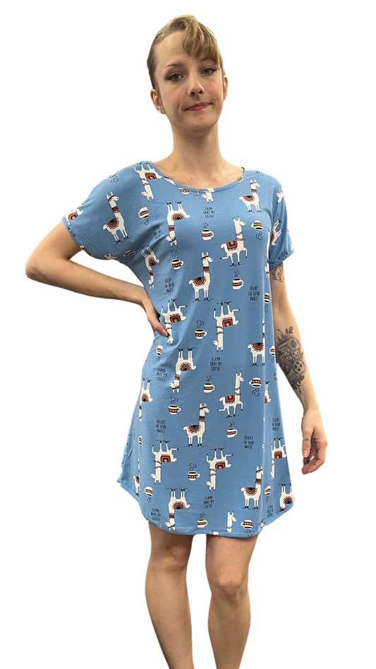Llama & Coffee Print Nightshirt. Style COTYM-NSLLAMA
