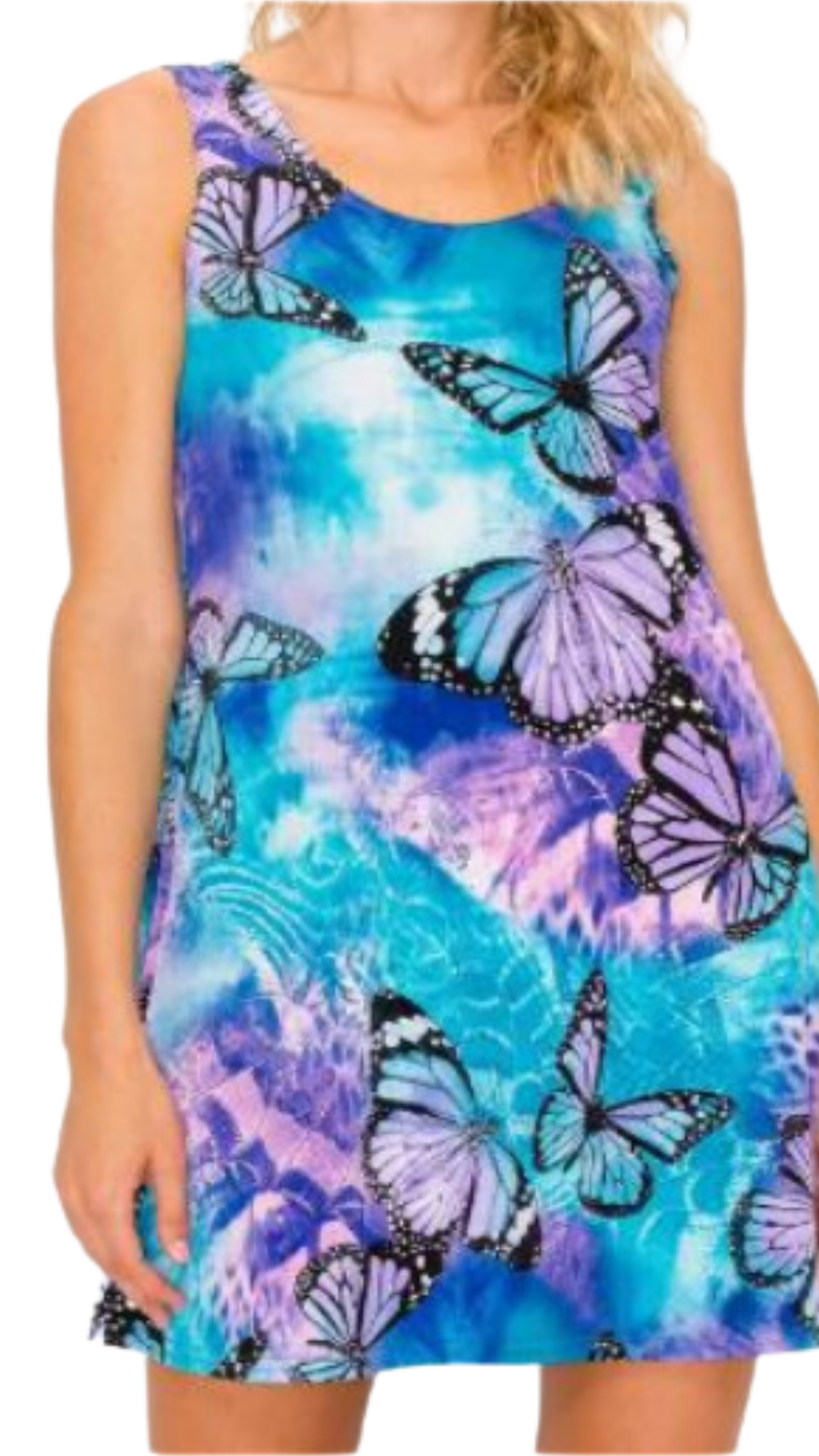 Butterfly Print Swing Dress. Style ELWSUSAN282-PUR