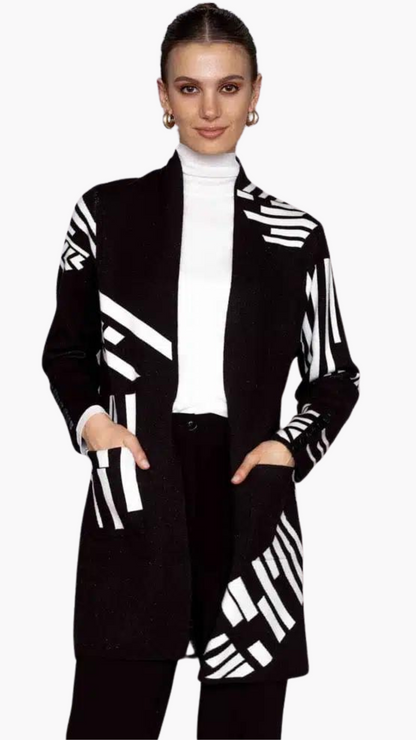 Black & White Mid Length Cardigan. Style ALSA44402