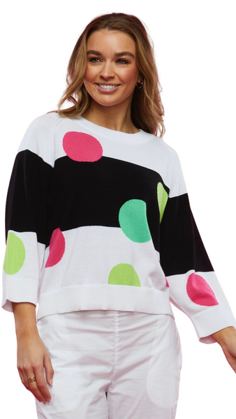 Spot & Stripe Cropped Sleeve Sweater. Style ZKP6419U