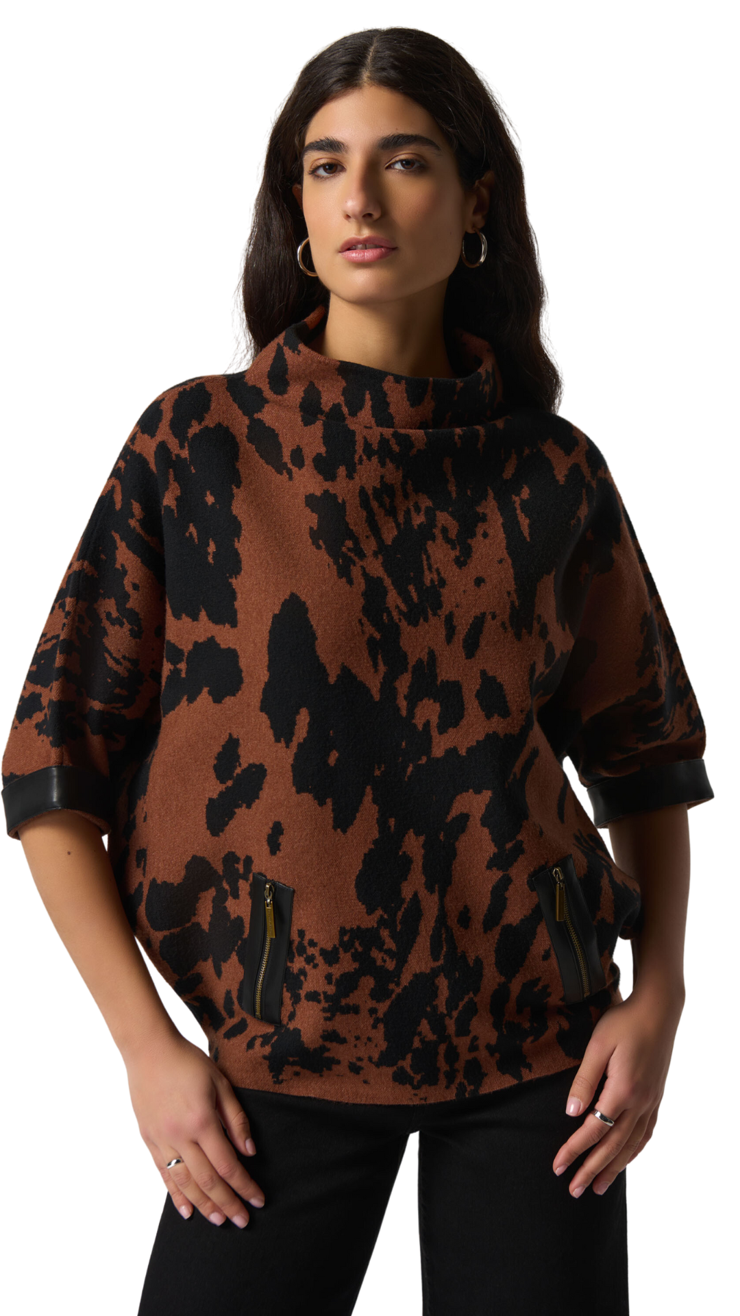Animal Print Boxy Sweater in Toffee/Black or Avocado/Black. Style JR233948