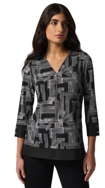 Abstract Print Zip Neck Top. Style JR233225