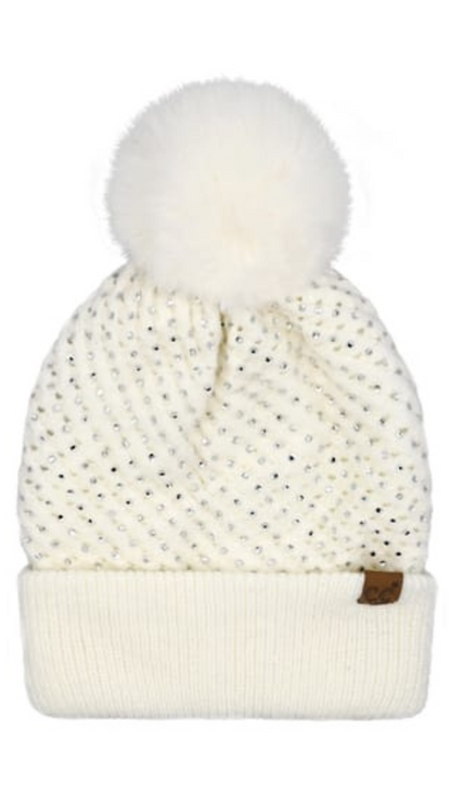 Waffle Pattern Sequin Embellished Pom Toque. Style MODHET-0101