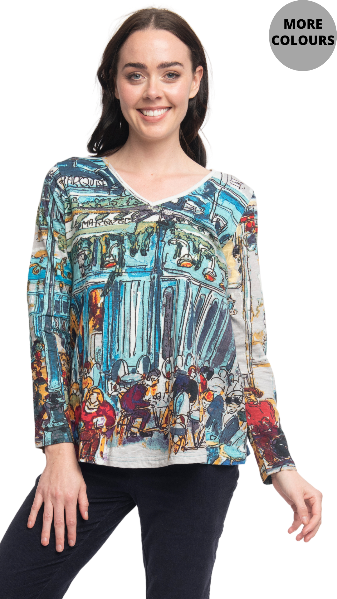 Contemporary Print V-Neck Top. Style ORI22904