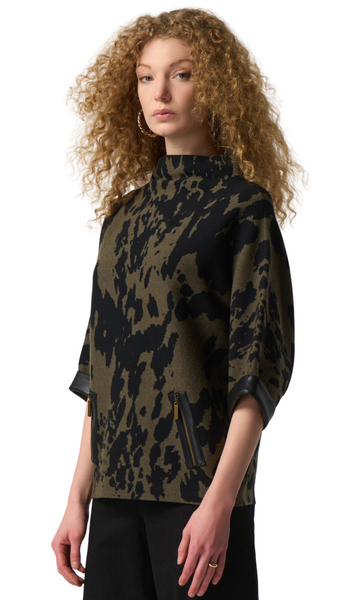 Animal Print Boxy Sweater in Toffee/Black or Avocado/Black. Style JR233948