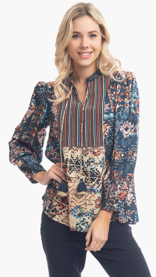 Strauss Embroidered Printed Blouse. Style ORI92061