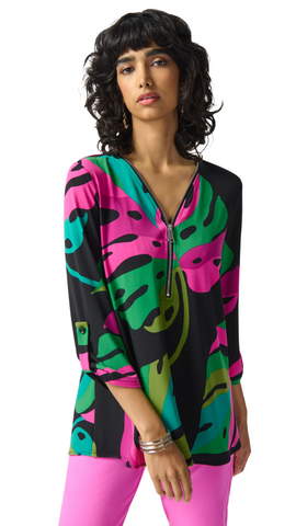 Silky Knit Tropical Print Top. Style JR242232
