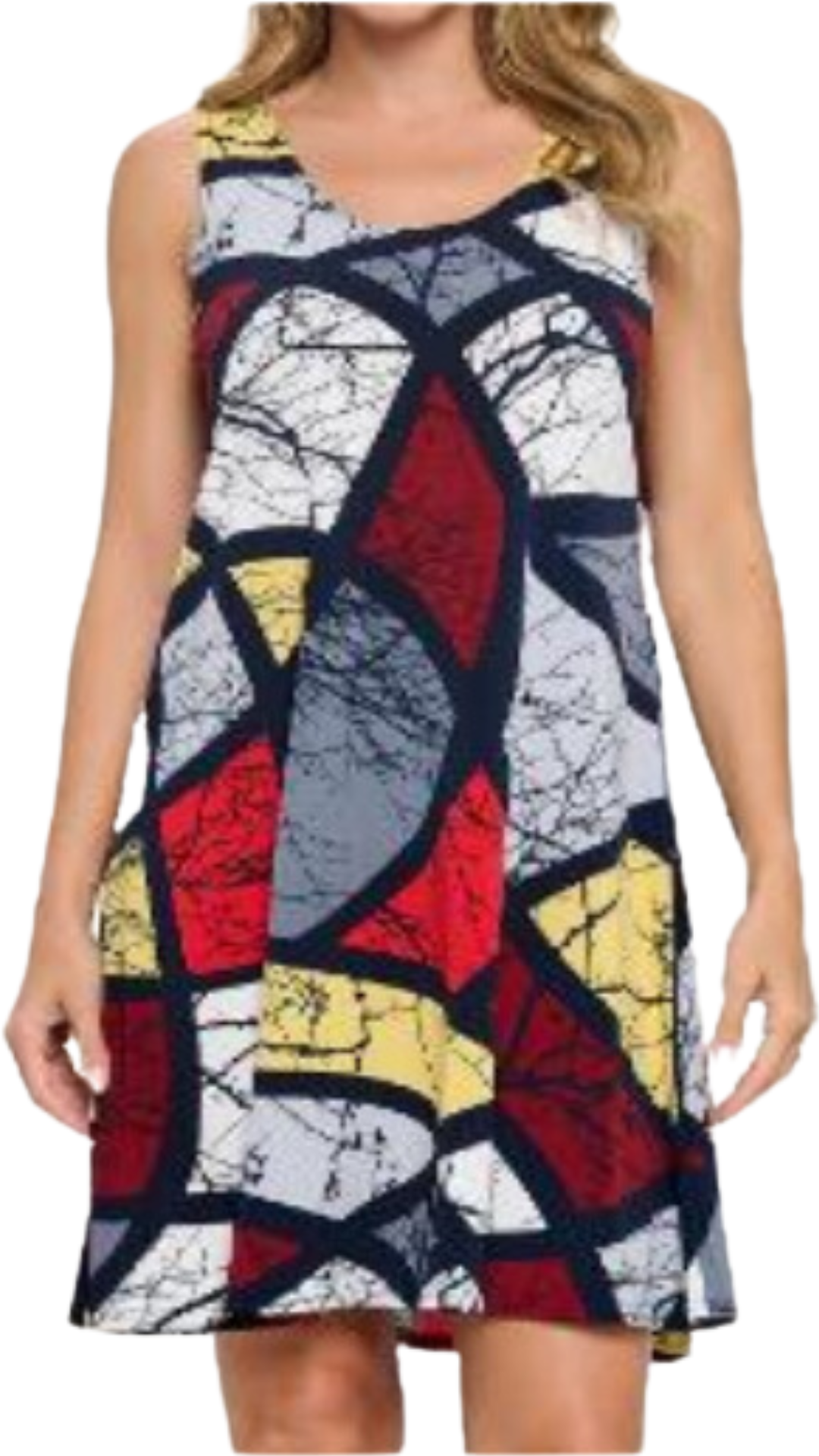 Stained Glass Branch Print Swing Dress. Style ELWSUSAN450-BOR