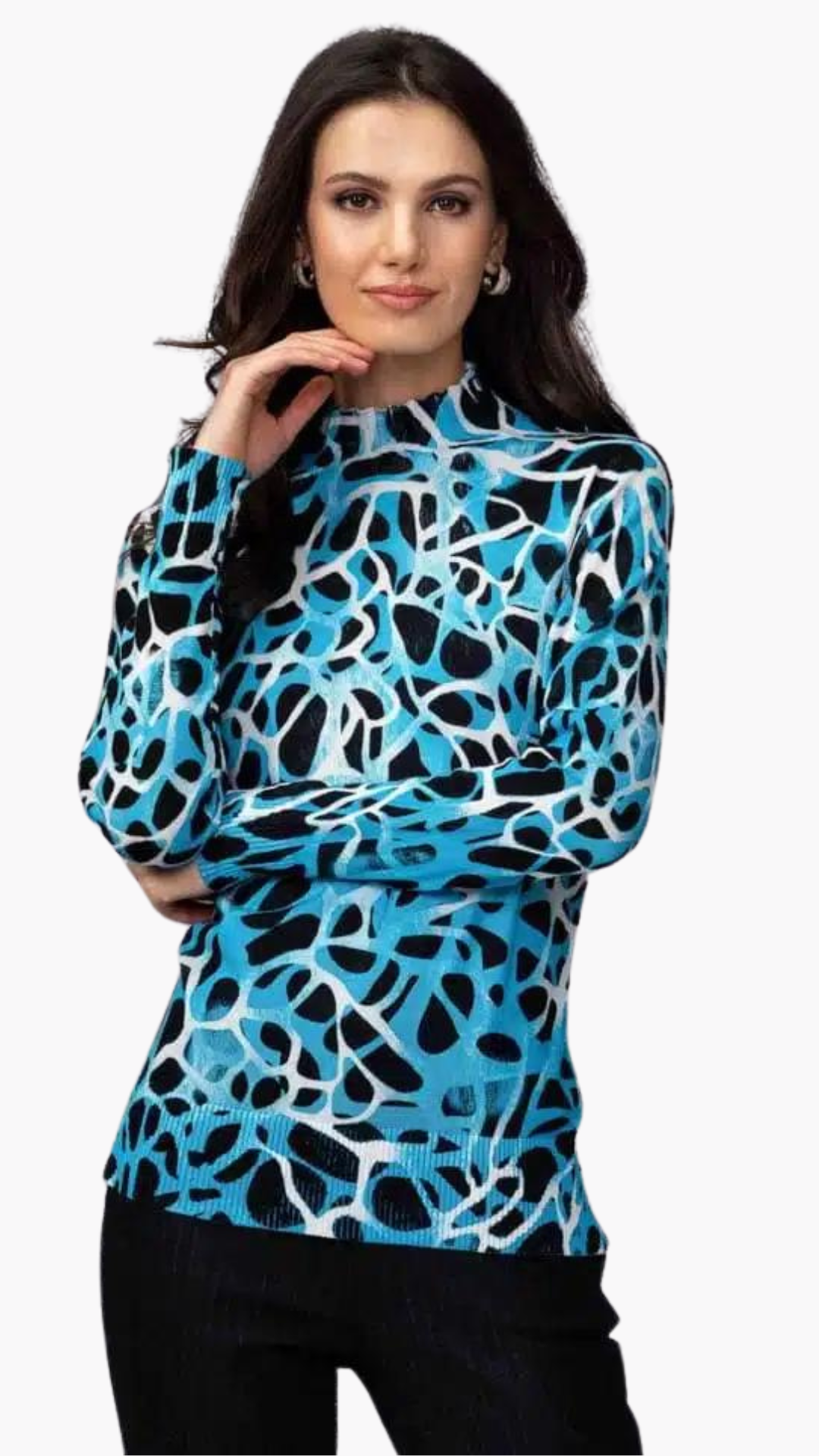 Blue, Black & White Printed Lightweight Sweater. Style ALSA44010