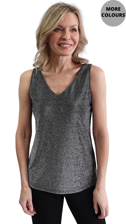 Glitter V-Neck Sleeveless Top. Style SW102006