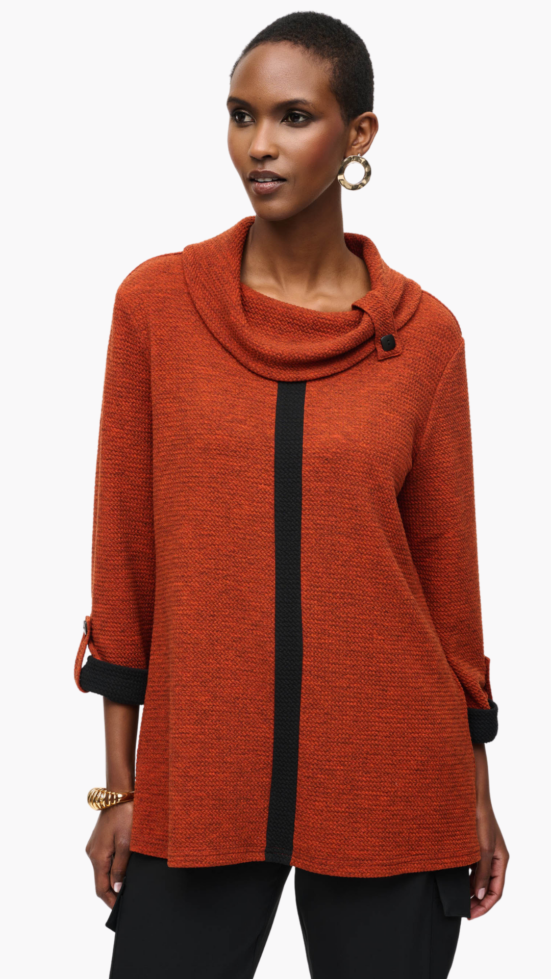 Textured Knit Cowl Collar Tunic. Style JR243198