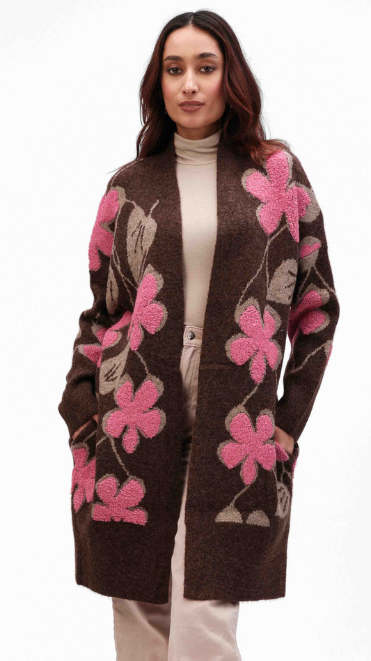 Open Front Floral Print Knit Cardigan. Style FS243B83