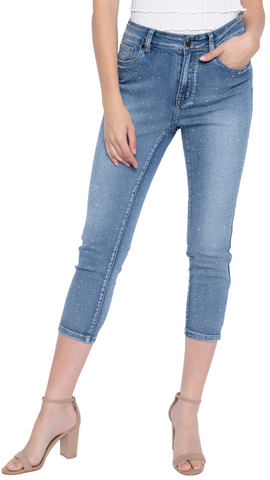 Front Studded Straight Leg Cropped Jeans. Style PYJ6002