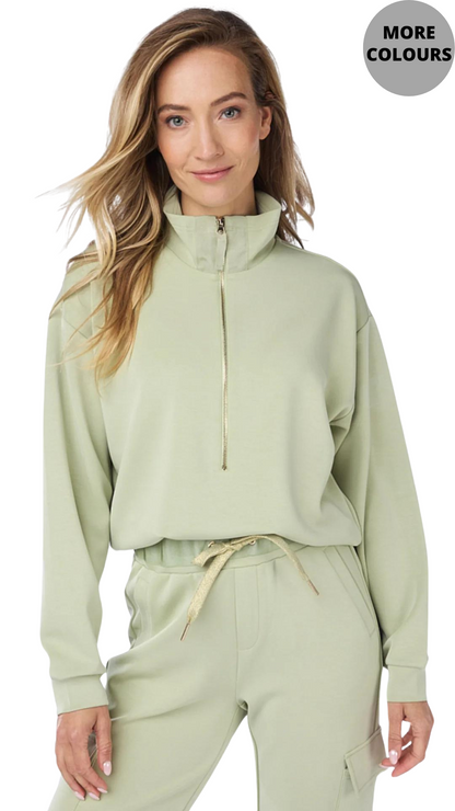 Buttery Soft Modal 1/2 Zip Neck Top. Style ESQSP2405003