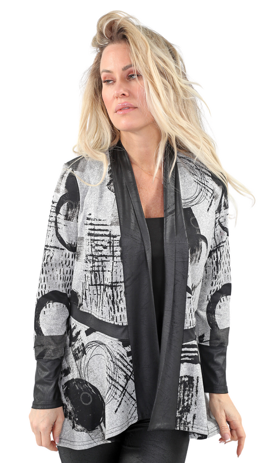 Vegan Leather Trim Cardigan. Style MT24F5710