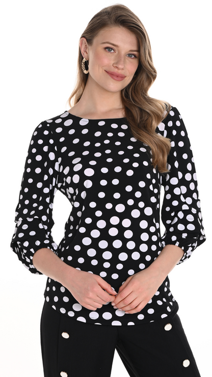 Puffed & Ruffled Sleeve Polka Dot Top. Style FL256309