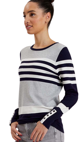 Button Cuff Striped Sweater. Style PZ8163021