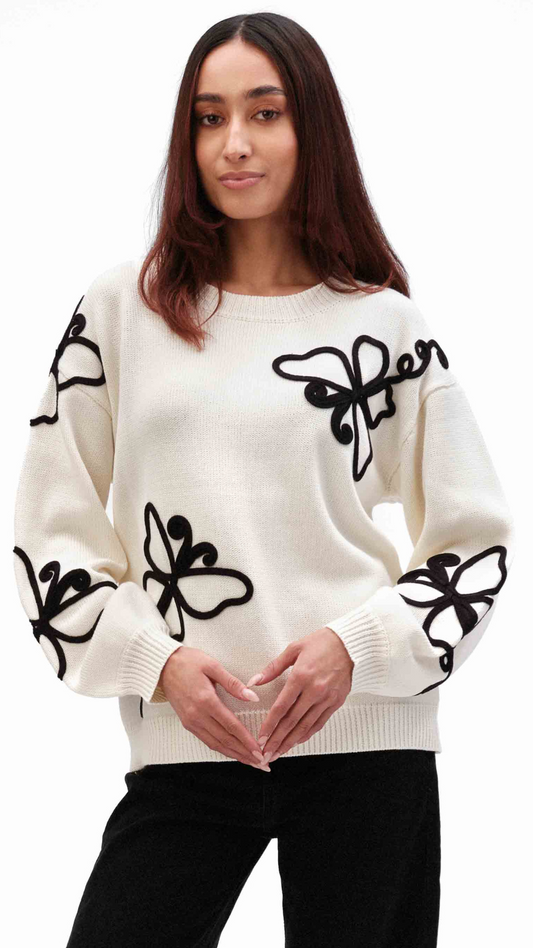 Butterfly Embossed Knit Sweater. Style FS243B90