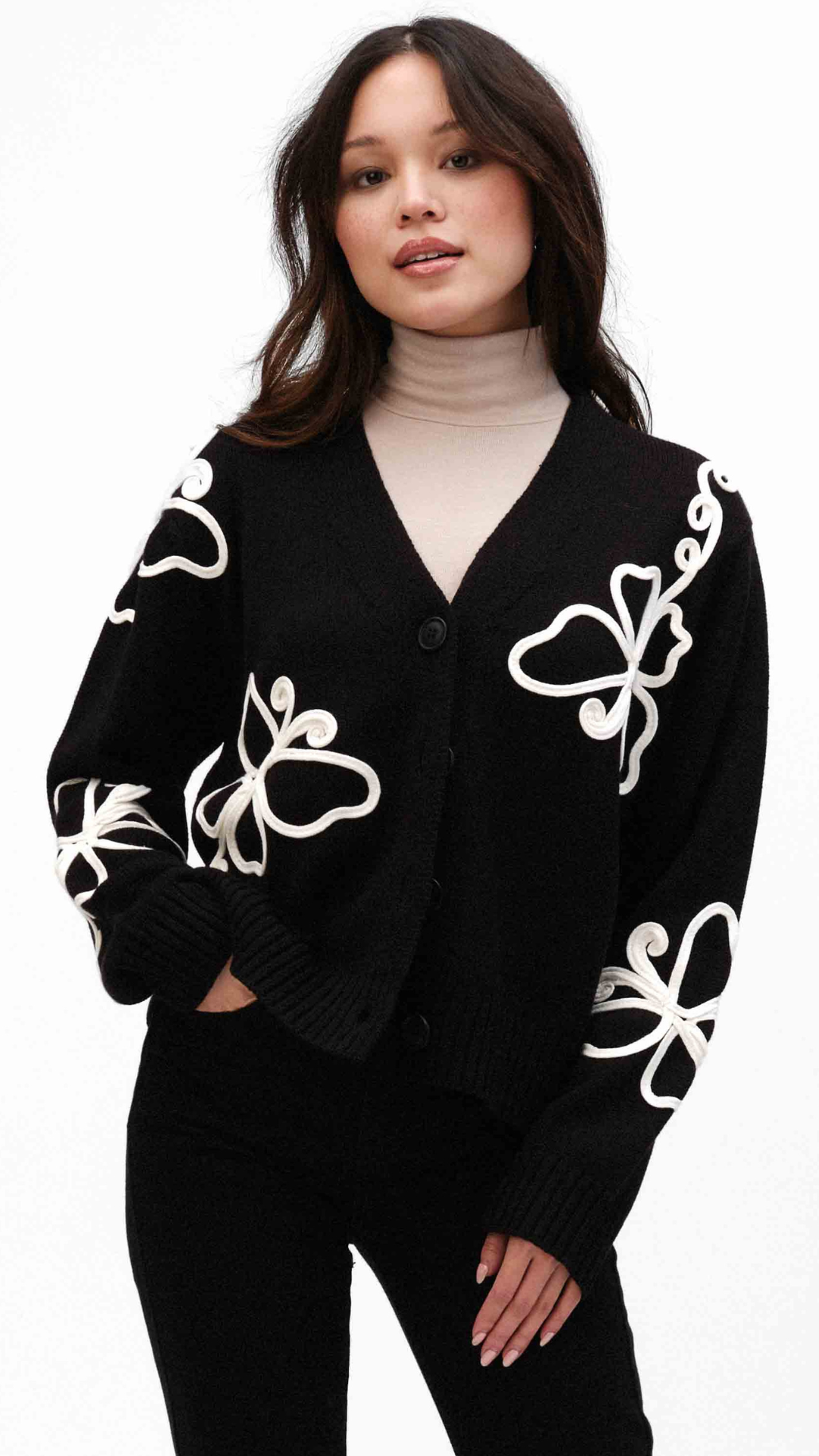 Floral Embossed Cardigan. Style FS243B90