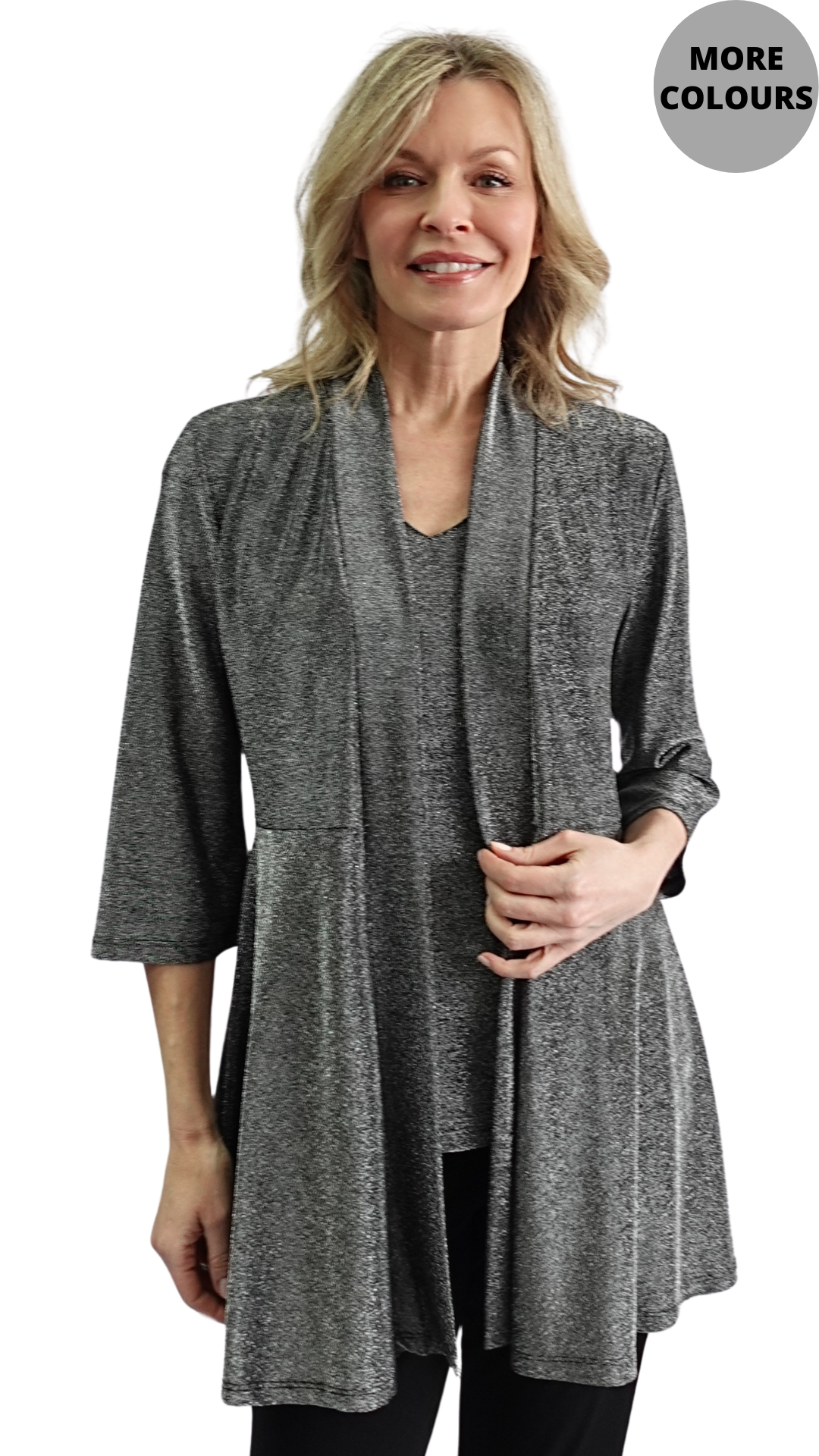 Glitter Stretch Open Front Cardigan. Style SW101000