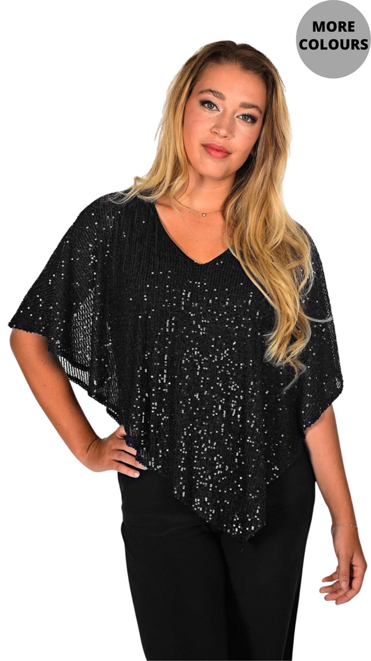 Layered Sheer Sequin Poncho Style Top. Style FL234242