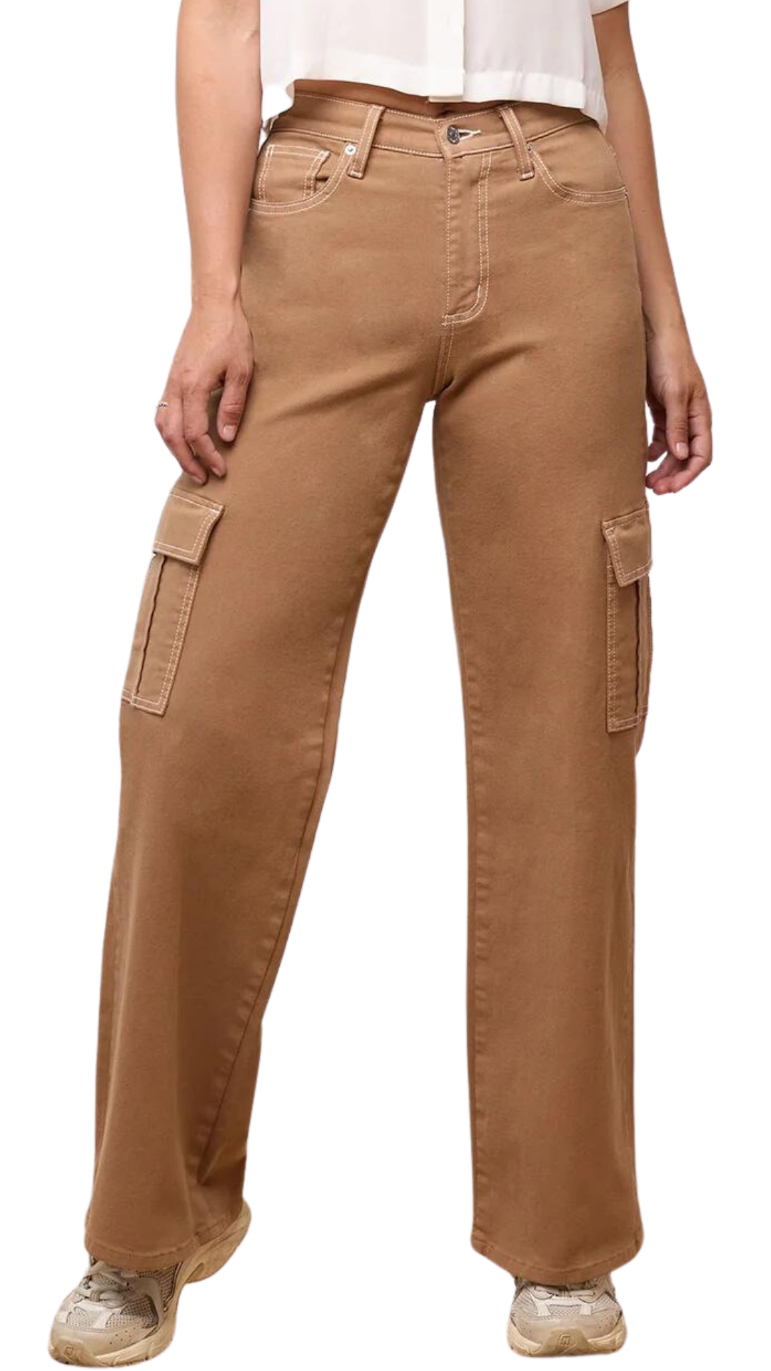 Lily Wide Leg Cargo Jean in Macchiato. Style YJ2433