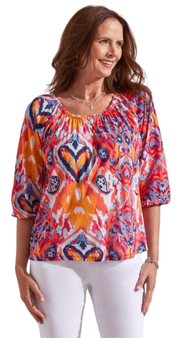 Printed Round Neck Peasant Top. Style TR1707O-1557