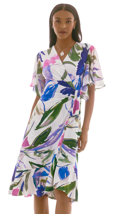 Flutter Sleeve Floral Wrap Dress. Style JR251707