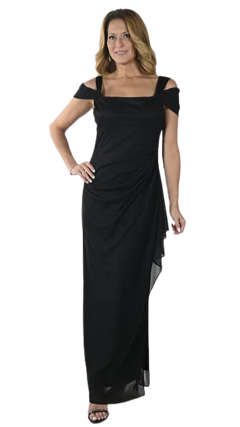 Cold Shoulder Side Ruched Sparkle Gown. Style FL239108