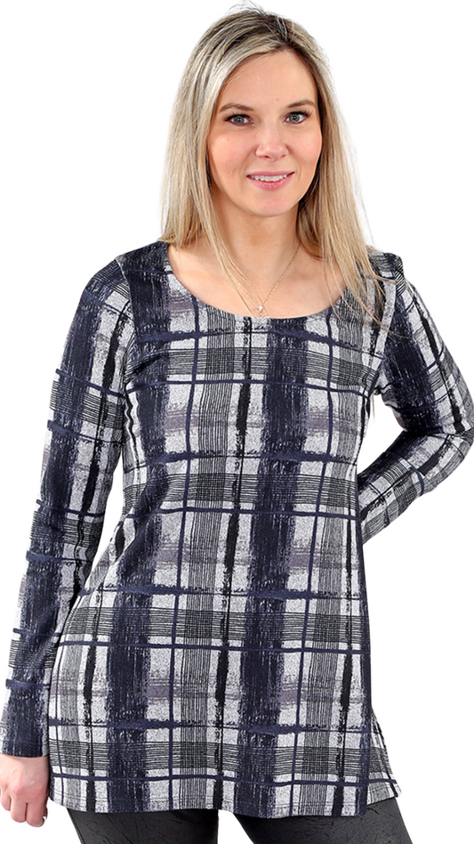 Plaid Print Long Sleeve Tunic. Style MTSA2405