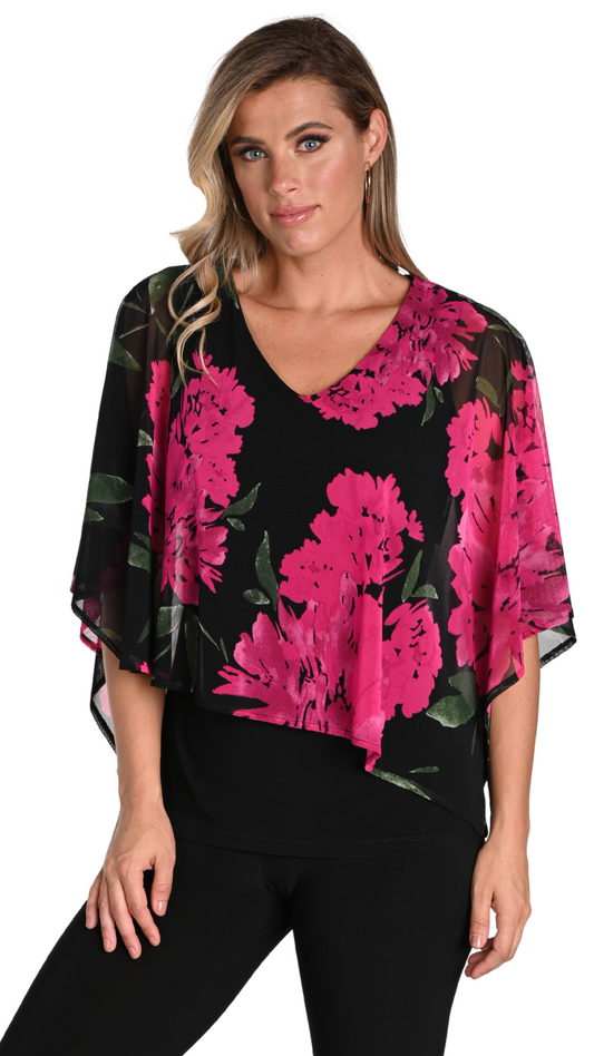 Chiffon Pink Floral Overlay Top. Style FL241100