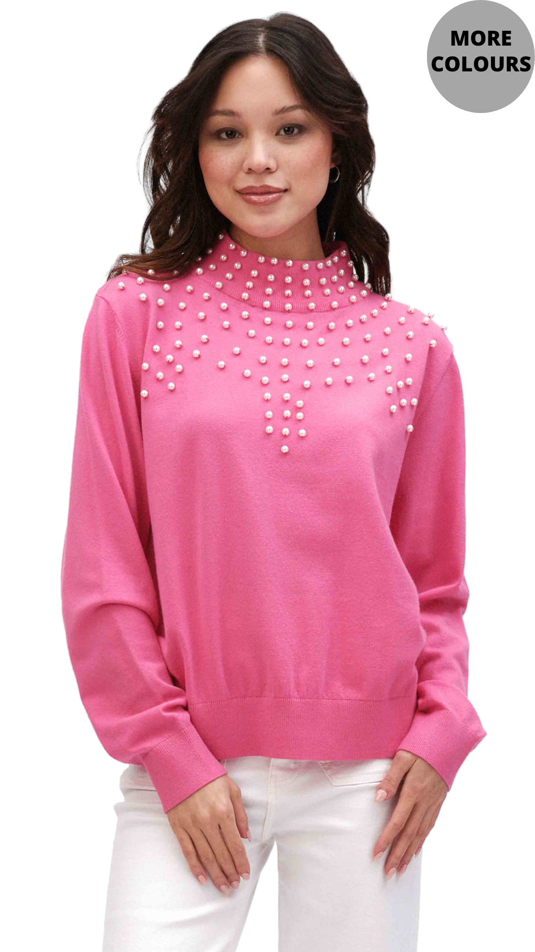 Mock Neck Pearls Knit Sweater. Style FS243A68