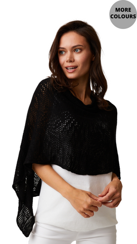 Palm Leaf Knit Poncho in Black or White. Style PH22258