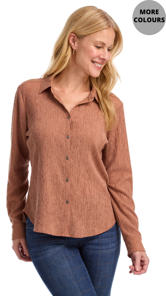 Textured Crinkle Button Front Top. Style FD7800294