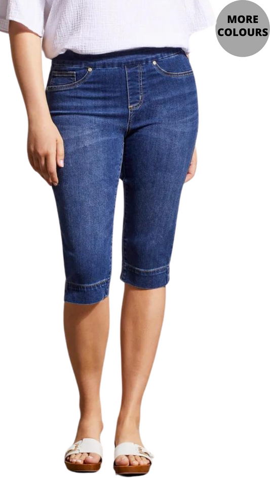 Audrey Pull On Stretch Denim Capris. Style TR7674O-2020